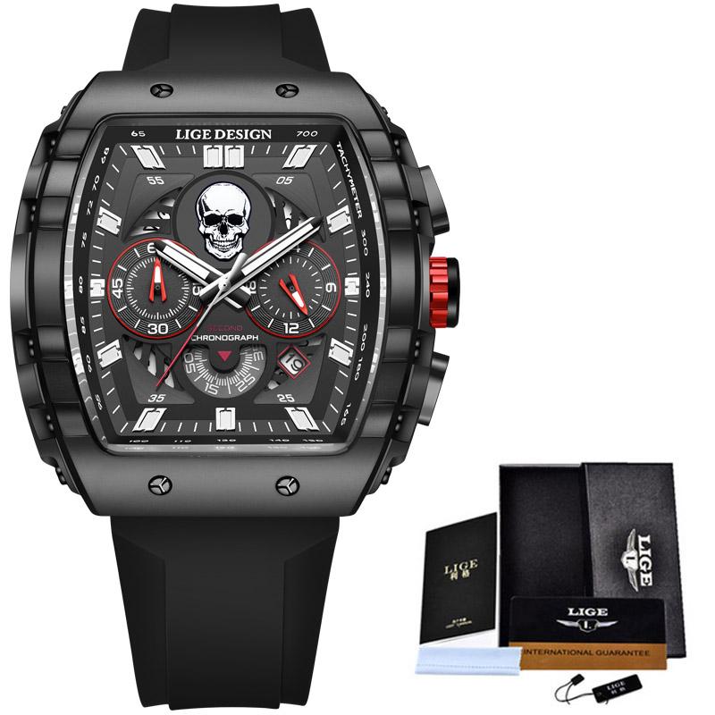 Top Brand Men's Watches Luxury Square Quartz Wristwatch Waterproof Military Chronograph Watch For Men Relogio Masculino+BOX