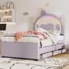 Children's Bed 90x200cm with LED Light, Sofa Bed Daybed with Pull-Out Bed and Drawers, Without Mattress