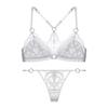 French Sexy Backless Lingerie Lace Ultra Thin Bra Set for Women Summer Triangle Soft Cup Mesh Breathable Brassiere and Thong Set