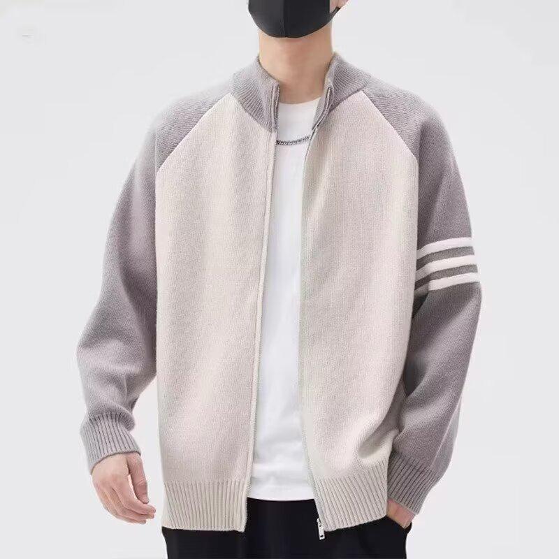 

Men s Trendy Color Block Stand Collar Cardigan Sweater Jacket - New Autumn 2026 XL [130-140 lbs] бежевий