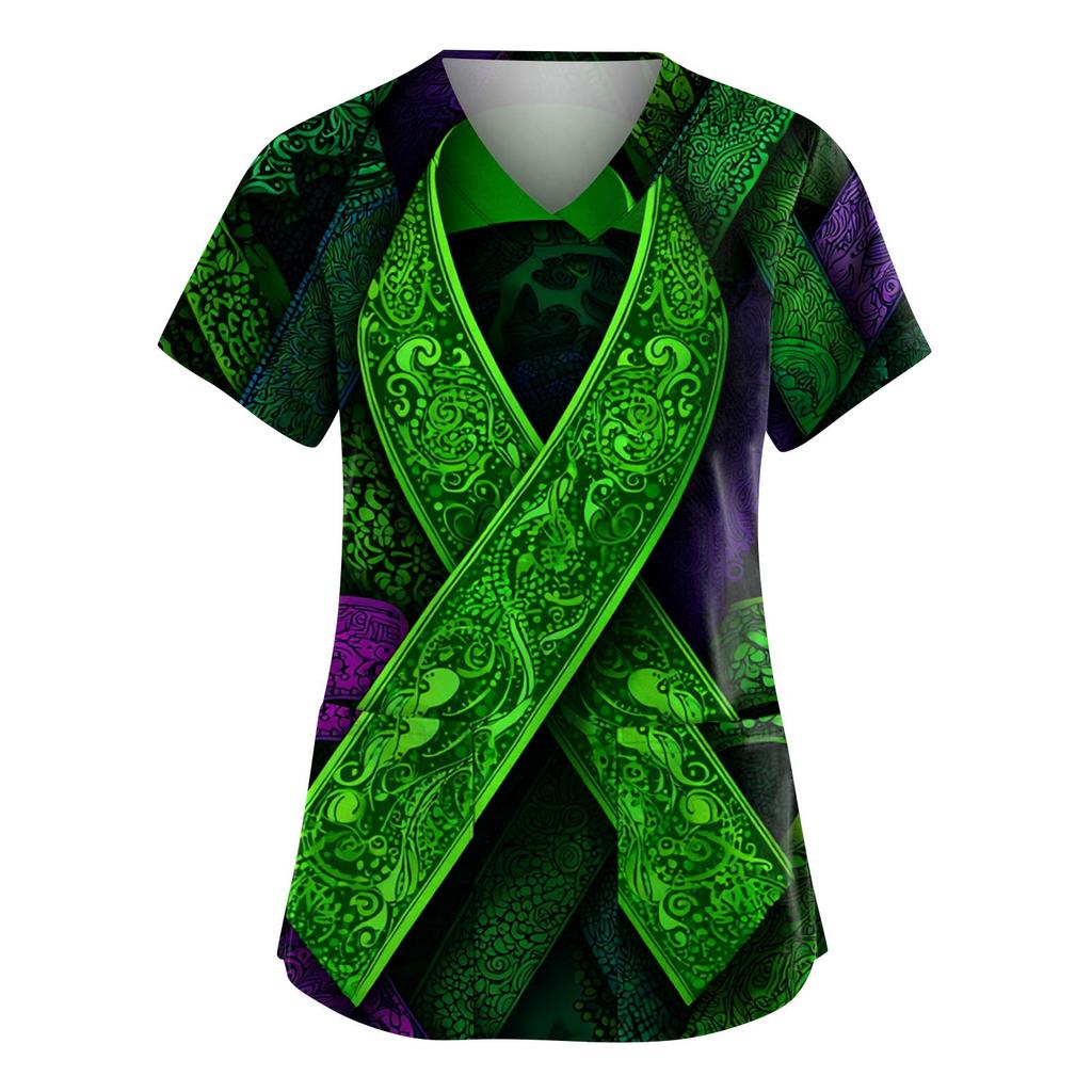 Dámská móda Overal s V výstřihem a krátkým rukávem s kapsami Potištěné topy Oblečení