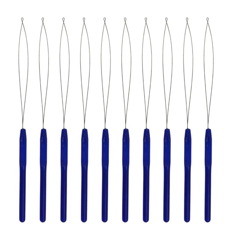 10 pcs Hair Extensions Loop Needle Pulling Hook Tool Needle Threader Loop Tool for Silicone Microlink Beads