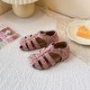All Over Print Polka Dot Children Sandals for Girls Suede Leather Summer Students Holiday Shoes Girl Daily Shoes Cut-outs I05103