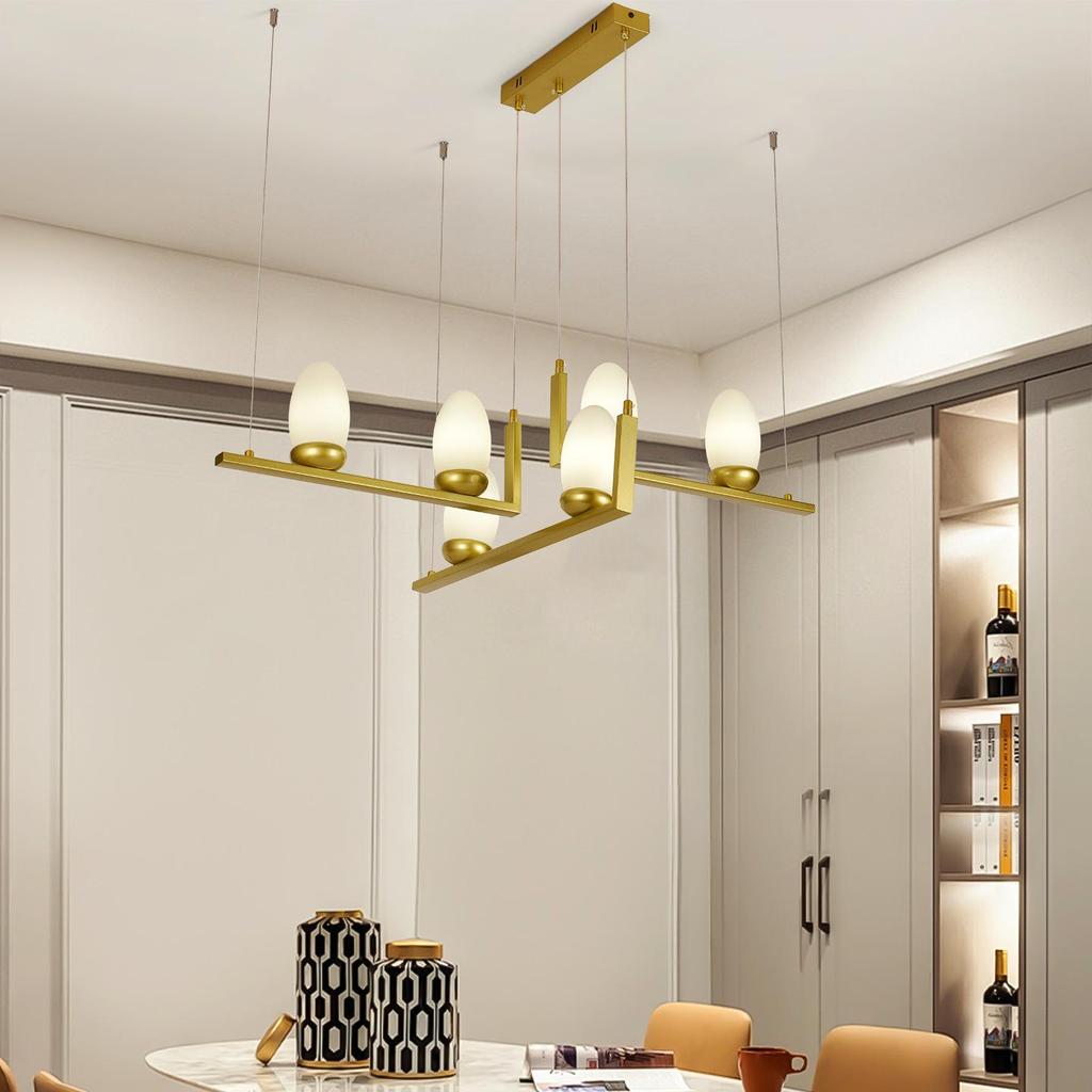 Nordic Minimalist Glass Chandelier with Milk White Shade for Dining Table