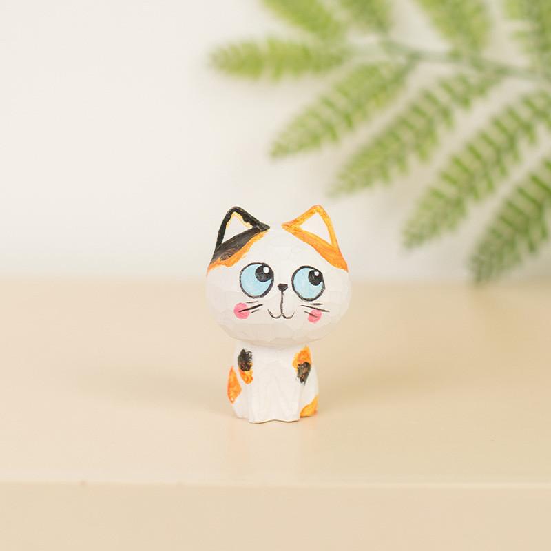 Lucky Cat Small Figurine Wooden Craft Home Office Decor Gift For Celebrations