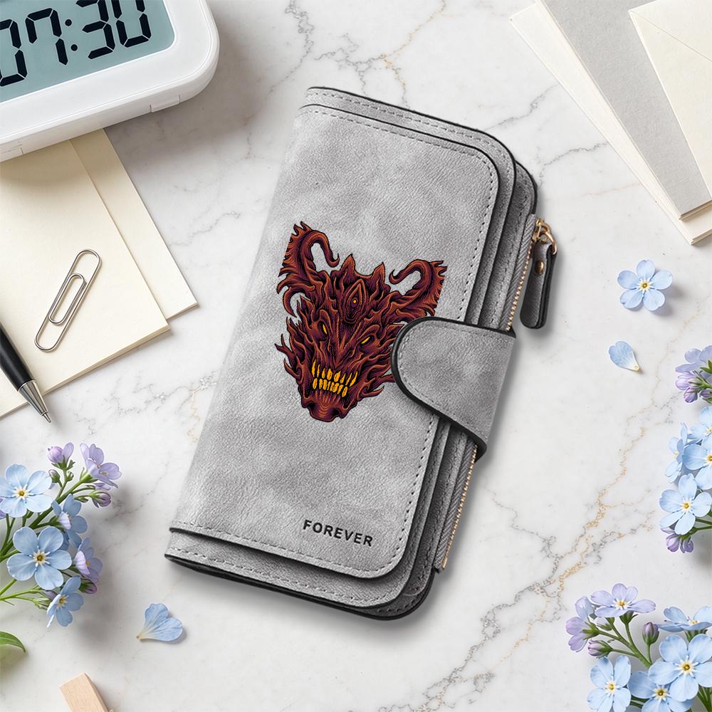 Gothic Demon Pattern Long Wallet Forever Design Multi Slot Card Holder Purse