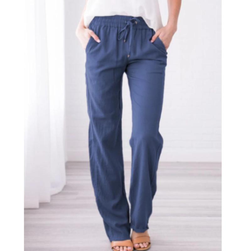 Spring and Summer Women's Solid Color Cotton and Linen Drawstring Loose Casual Wide-leg Trousers