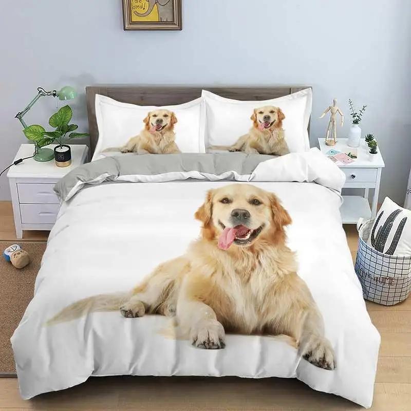 Dog Soft Duvet Cover Set Golden Retriever Quen Sized Dimensions Beding Set for Young Boys Young Girls Microfiber 3D Pet Themed Animal Funy Dog