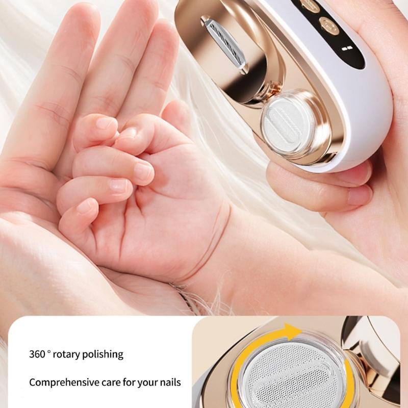 Automatic Nail Trimmer and Polishing Tool Built In LED Light USB Rechargeable Portable Design for Differernt Ages