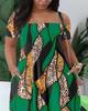 European & American Women's Casual Off-Shoulder Sexy Print Dress