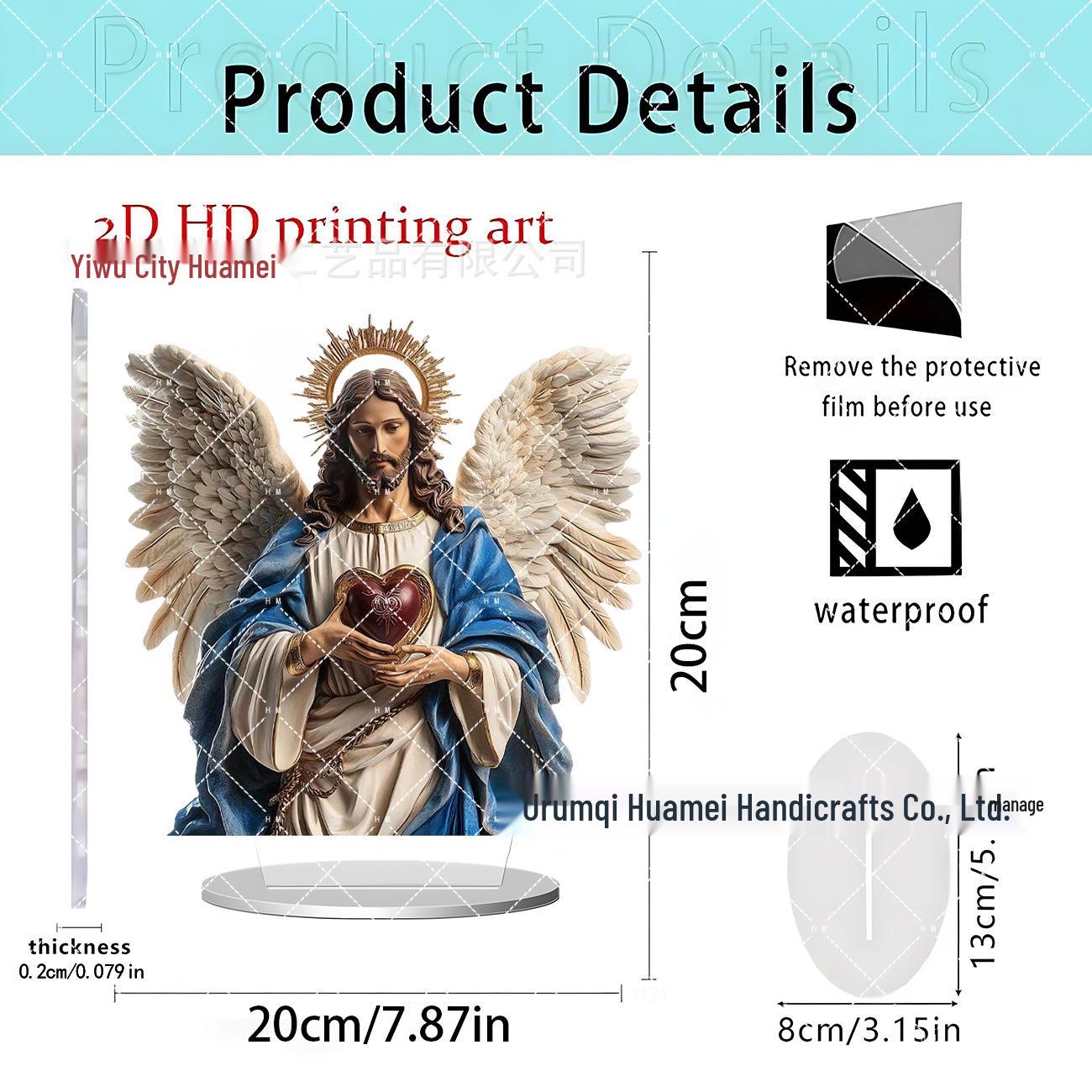 Crossed Winged Angel 2D Acrylic Desk Ornament