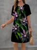 Fashion 3D Print Summer Dress Loose Casual Short Sleeve O-Neck Mini Dress
