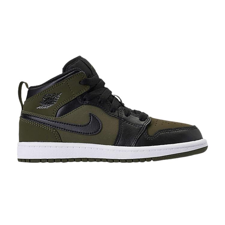 

Детские кроссовки Air Jordan 1 Mid PS Olive Canvas зеленые черно-белые 640734-301