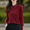 Women Autumn Winter Polo Collar Lantern Sleeve Pullover Sweater Diamond Long Sleeve Knitted Bottoming Tops