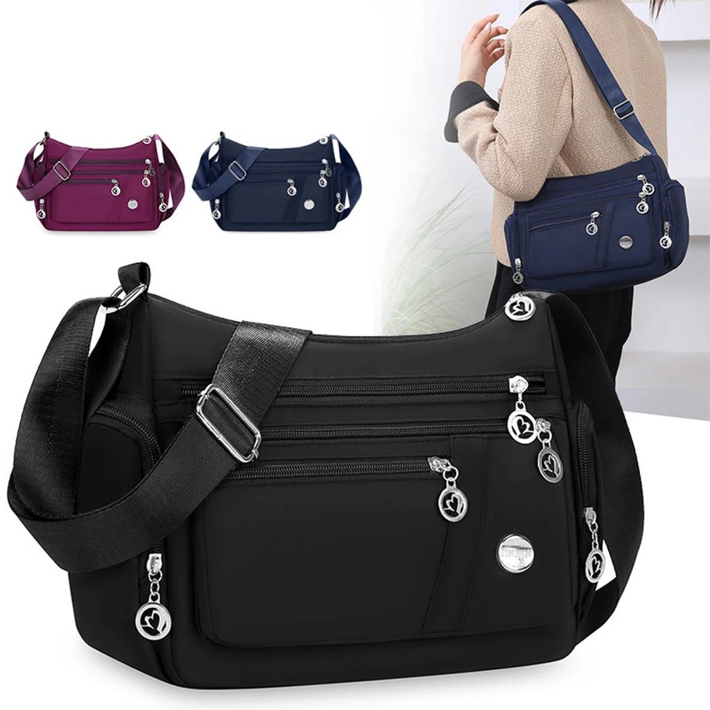 Stylish Crossbody Bag for Women Lightweight Large Capacity Nylon Shoulder Bag Multi-Pocket for Daily Use Commuting