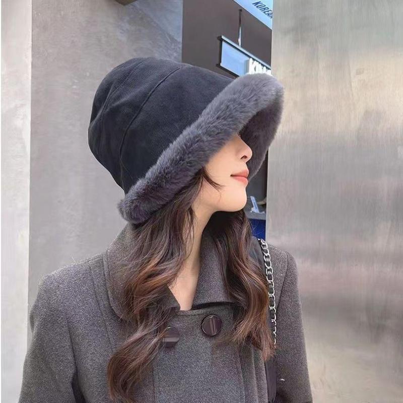 Women Autumn Winter Japanese Versatile Net Red Plush Lamb Hat Casual Wide Brim Warm