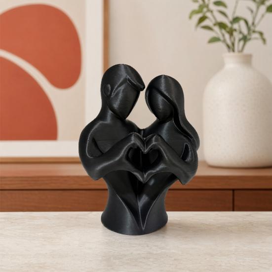 Sculptural Artistic Texture 3D Printed Couple Heart Statue, Abstract Minimalist Lovers Embrace Figurine, Romantic Desktop Easy Care Love Ornament