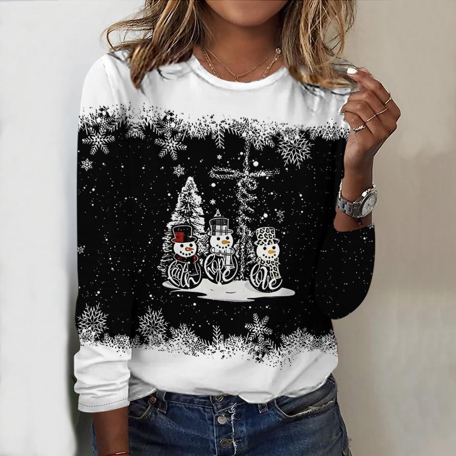 2025 Autumn & Winter Women's New Casual Crew Neck Long Sleeve Top 3D Christmas Pattern Ideal Halloween Christmas Gift