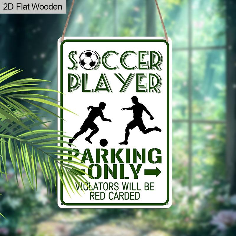 2D Flat, 1pc Soccer Player Parking Only Aluminium Metal Wall Decor Sign - 8"x12" Funny Sports Parking Decor, Football Player Silhouette Wall Art