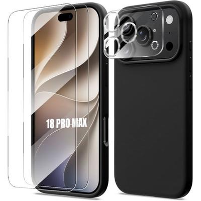 Coque Pour iPhone 18 Pro Max, Silicone Souple Noir - 2 Verres Trempés - Protection Caméra
