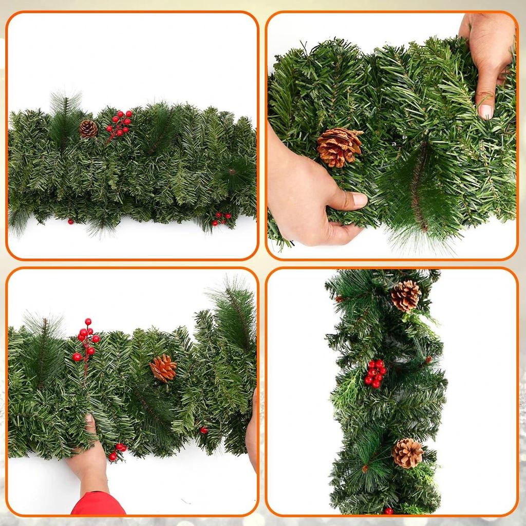 Christmas LED Rattan Garland Decorative Green Christmas Garland Artificial Xmas Tree Rattan Banner Decoration Wreath Ornaments
