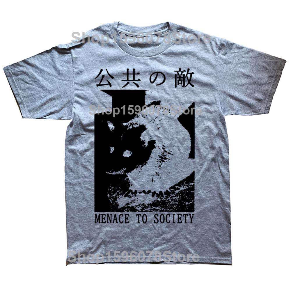 Funny Menace To Society Opossum Graphic T Shirts Men Pure Cotton Humor Streetwear Tee Shirt Short Sleeve Unisex Loose Clothing