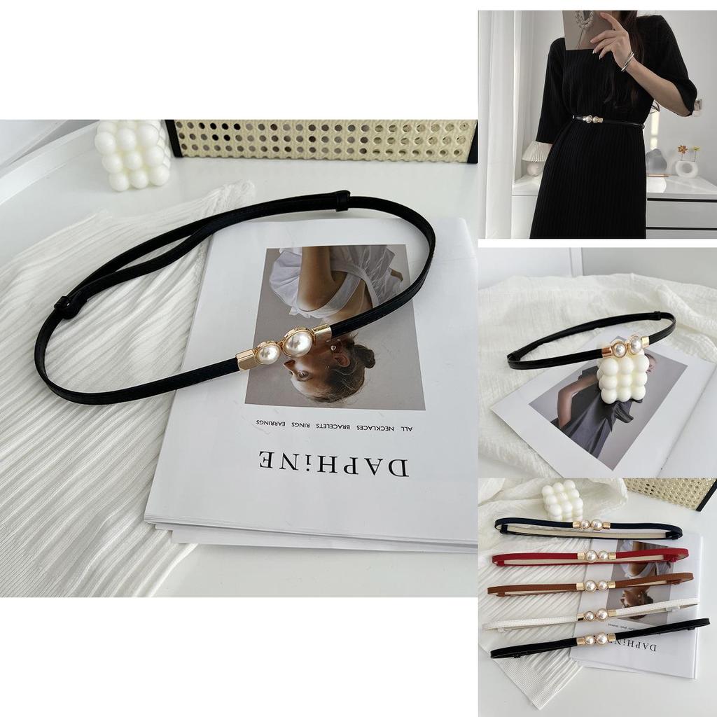 Stunning Matte Black Women's Belt With Elegant Pearl Buckle Perfect For Summer Outfits