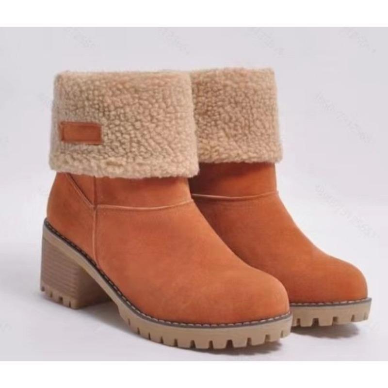 Winter New Large Size Snow Boots Women's Thick High Heel Medium Boots Children