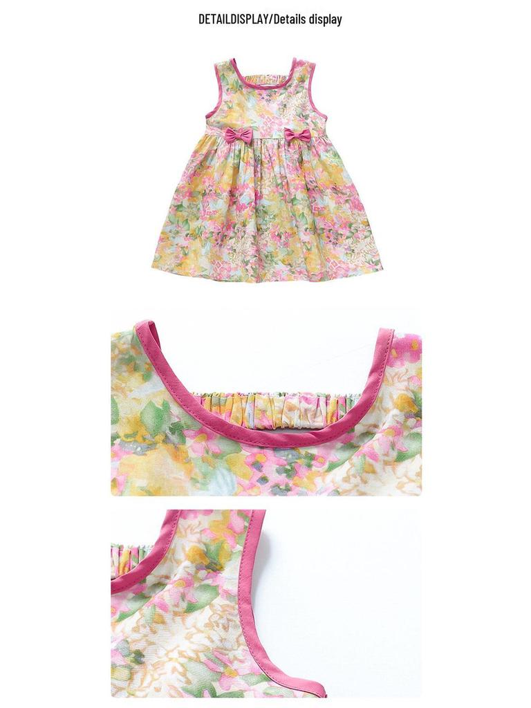 2025 New Fashion Floral Sleeveless Summer Dress for Baby Girls – Cotton