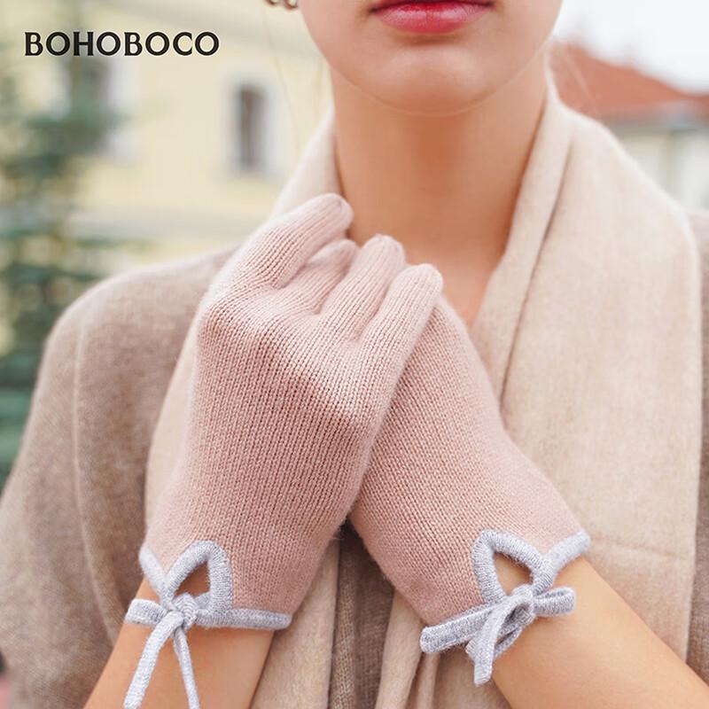 BOHOBOCO Dámské 100% kašmírové rukavice s mašlí