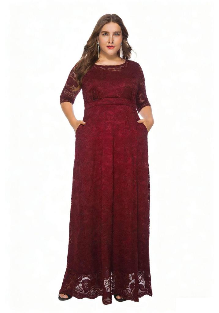 Plus Size Women's Lace Pocket Evening & Bridesmaid Dress, New for 2025
