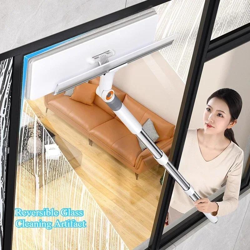 2-in-1 Glass Wiper, Multi-Functional Plastic & Stainless Steel Window Cleaning Tool, for Bathroom, Outdoor, Wall, Floor