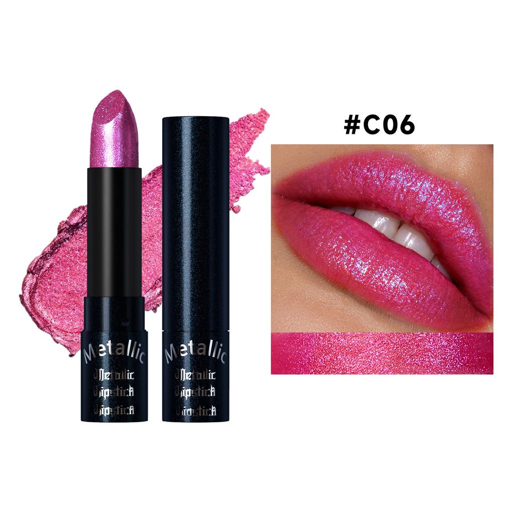 Waterproof Lipstick Long Lasting Shimmer Pigmented Lip Color - Glittery Shiny Finish for Party Holiday & Birthday Makeup