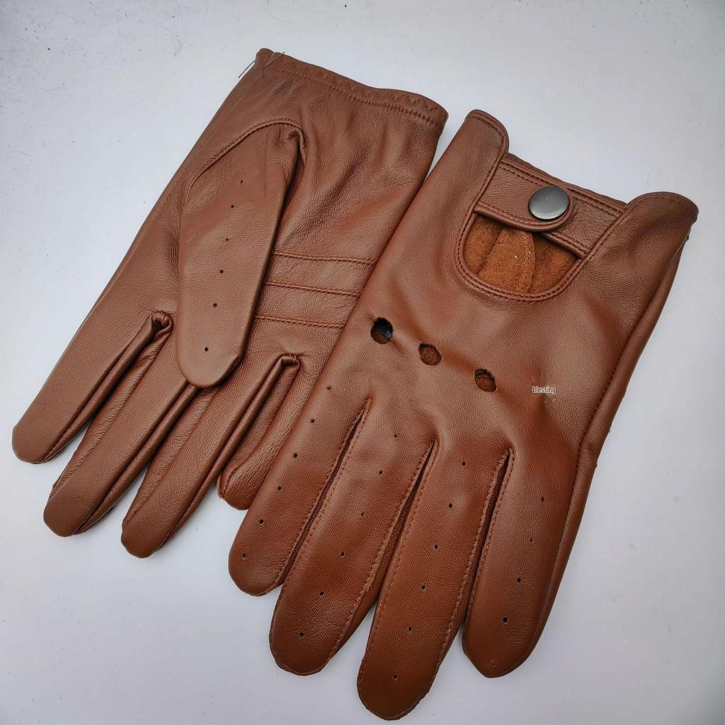 Unisex Patchwork Sheepskin Leather Gloves for Outdoor Cycling and Motorcycle Use