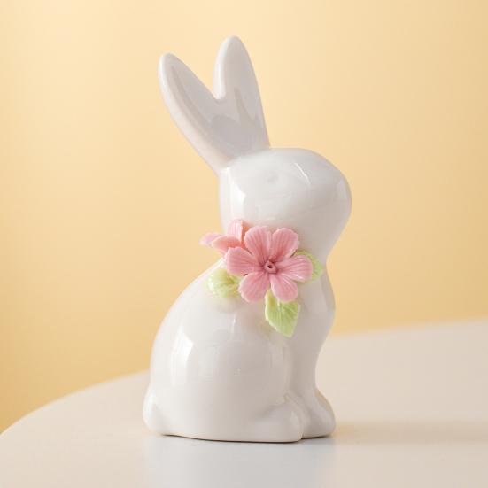 Påskkeramikkaninfigur Mini Blomma Kaninstaty Vår Påsk Hem Kontor Semesterfest Dekoration Prydnad