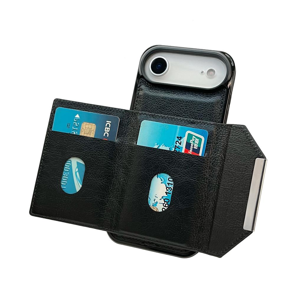 For iPhone Air Case Card Bag Kickstand TPU+PU Phone Cover