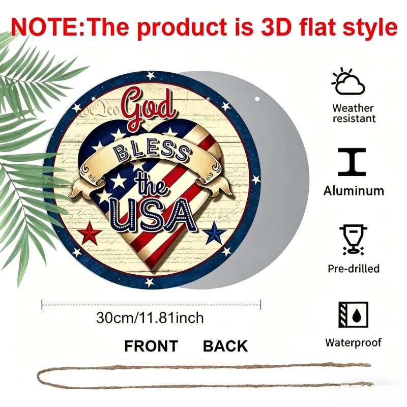 2D Flat, 1pc 30*30cm God Bless The USA Aluminum Decor, America 250th Anniversary Sign Door Hanger, Waterproof Aluminum Plaque, Ideal for Porch, Living
