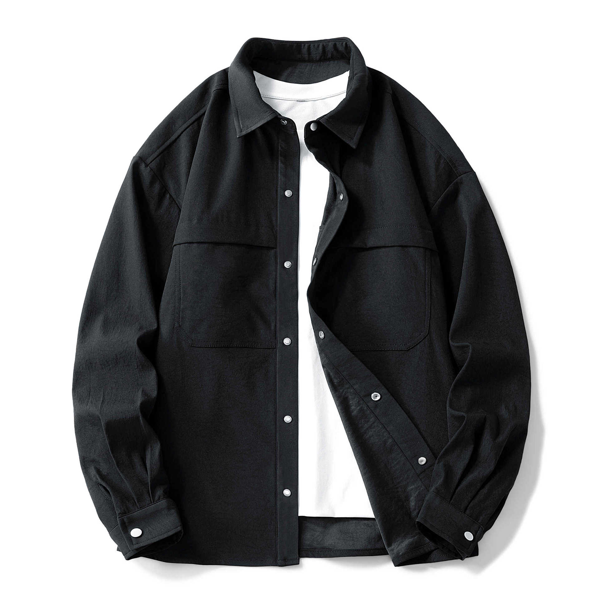 

Spring and Autumn Men s Jacket Retro American Loose Versatile Lapel Trend Casual Shirt Jacket M чёрный