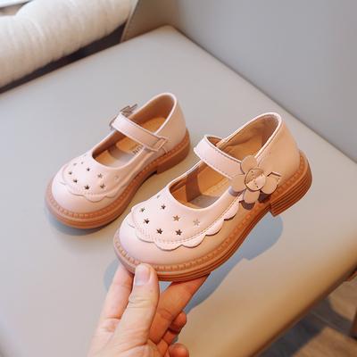 Young Children Leather Shoes Hollow Simple Pink Versatile Girls Casual Shoes Breatheable 2024 New PU Kids Fashion Shallow Loafer