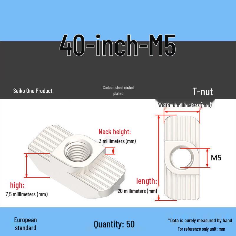 Dadi per Profilati di Alluminio a T-Slot Standard Europeo: Dadi ad alette M3-M8, Tipi 20/30/40/45.