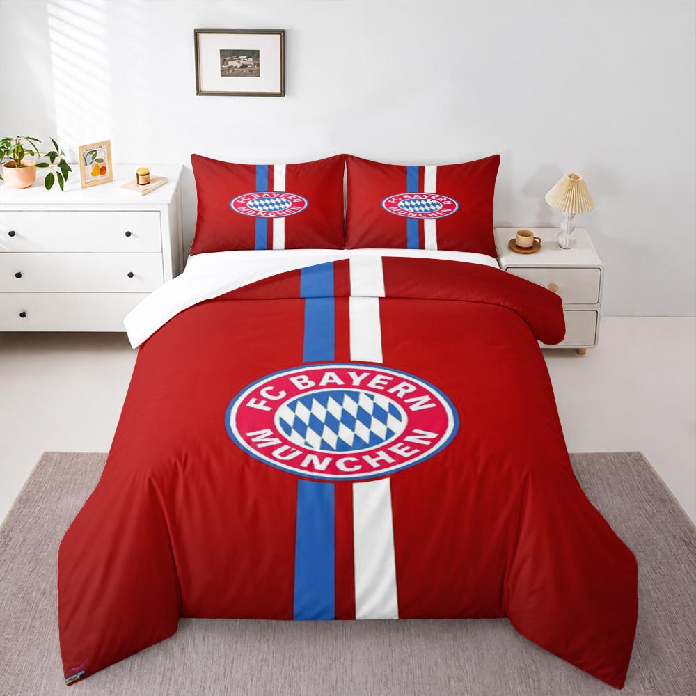 Red Vertical Blue White Stripe Bedding set (1 duvet cover, 2 pillowcases, duvet not included), Bayern Munich Center Badge Art Print