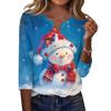 Women's Casual Christmas Print V-Neck T-Shirt with Decorative Buttons and 3/4 Sleeves