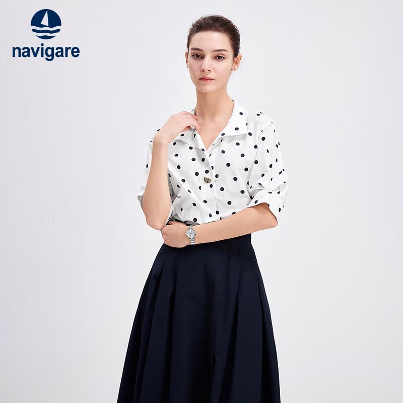 Navigare Women s Polka Dot Short-Sleeve Loose Casual Shirt S