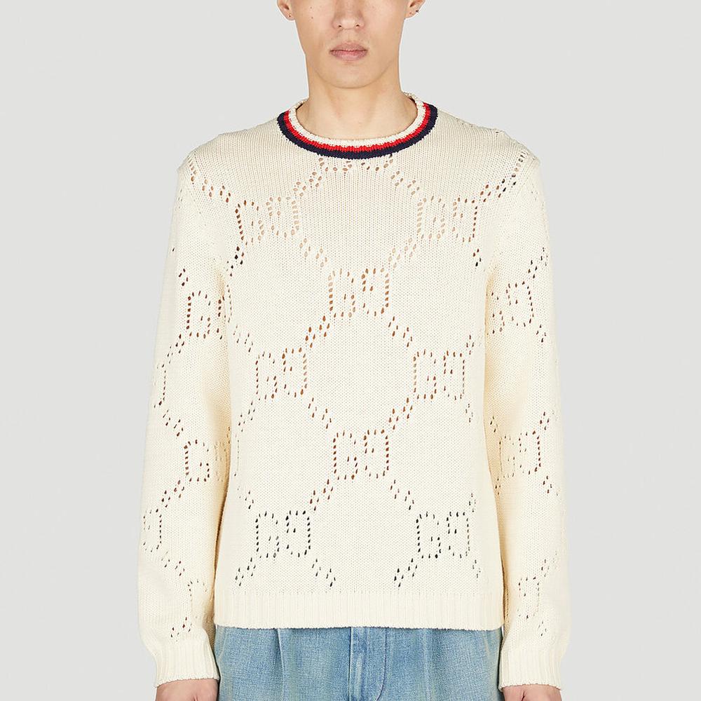 GUCCI Sweaters Men's Ecru Crew Neck Moderate Other 740501-XKC4L-9275