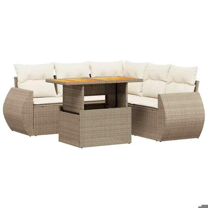 VidaXL Salon de Jardin avec Coussins 6 pcs, Canapés de Terrasse, Ensemble de Meubles de Patio, Mobilier d'Extérieur, Beige 3272192