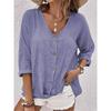 Women Loose Button Blouse Shirts Summer Fashion Female V Neck Short Sleeve Linen Blouse Tops