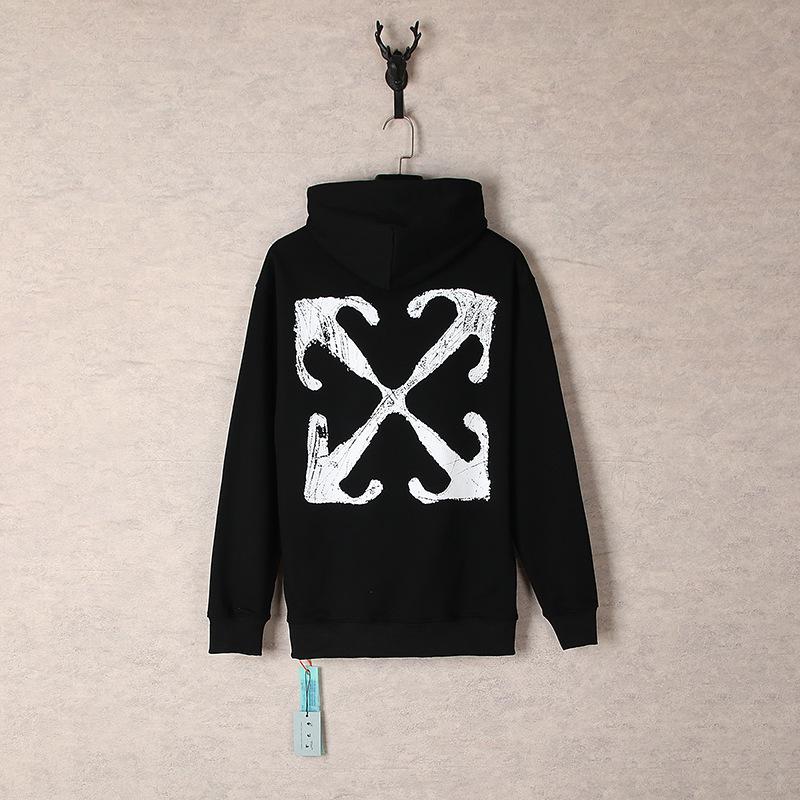 Unisex Off-White Embroidered Letter Hooded Sweatshirt for Autumn/Winter