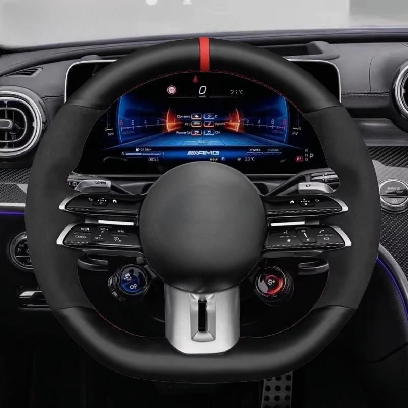 

Steering Wheel Cover Black Suede Leather For Mercedes benz AMG GT A35 A45 A45S C43 CLS53 E53 E63 EQE 43 53 SL43 SL55 SL63 Black Thread