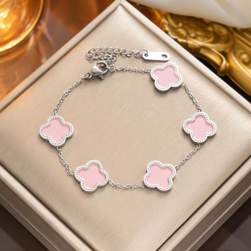 18K Titanium Steel Four-Leaf Clover Bracelet Fashion Charm Hand Jewelry Five-Leaf Bracelet
