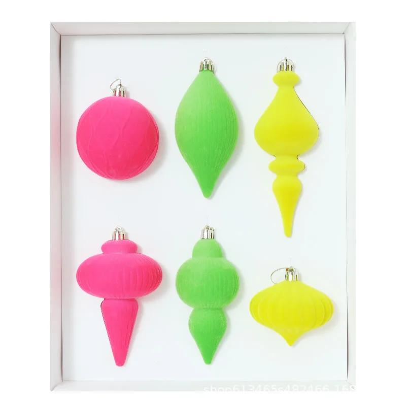 Special Shape Christmas Balls 6PCS Flocking Mocha Xmas Decorative Hanging Ornaments Party Christmas Spheres Pendant Set